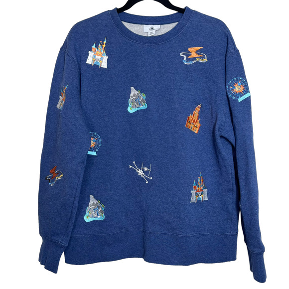 Disney Tops - Disney Disneyland Crew Neck Sweatshirt Embroidered Theme Park Patches Sz M